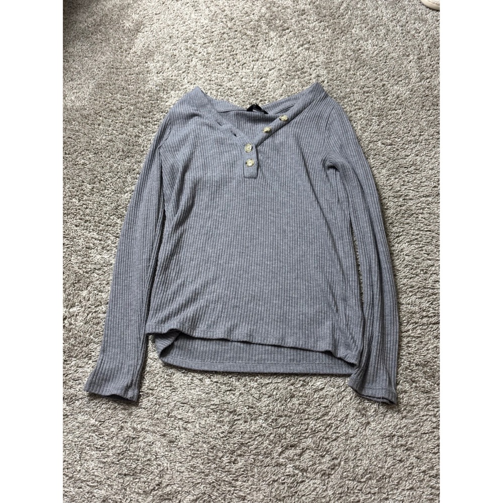 Lucky Brand Gray Ribbed Henley Long Sleeve Top 7WD61375 Size Small